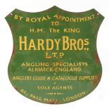 Fishing interest Hardy Bros Ltd enamel advertising sign, 45cm high x 45cm wide