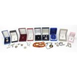 Silver jewellery comprising eleven pendants on necklaces, two pairs of earrings, two bracelets,