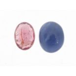 Two gemstones with certificates comprising blue sapphire 2.51 carat and rubellite 1.35 carat