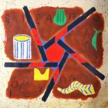 Joe Tilson - Abstract composition, pencil signed mixed media with paint, limited edition 6/75,