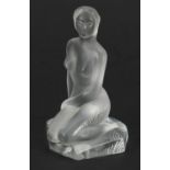 Lalique frosted glass paperweight of a nude mermaid, etched Lalique France, 9.5cm high