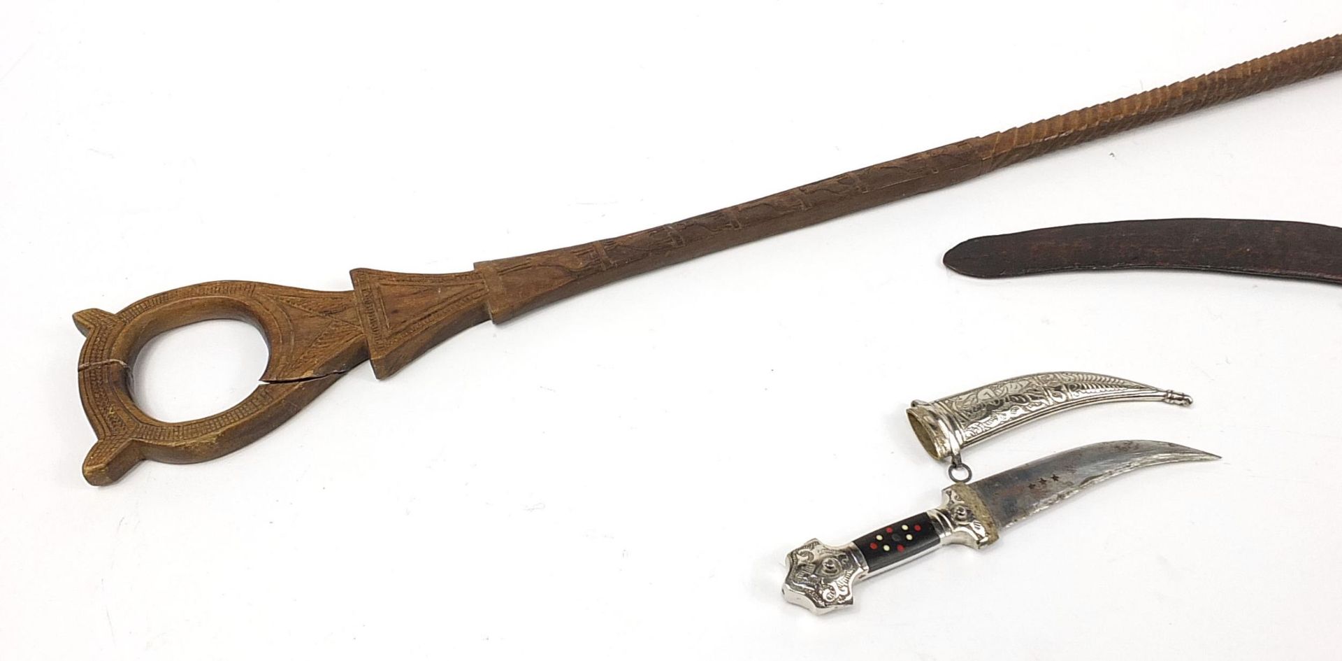 Tribal interest items including an Aboriginal boomerang together with a Middle Eastern dagger, the - Image 6 of 7