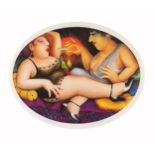 Beryl Cook - Two females smoking, pencil signed oval print in colour, limited edition 683/850,
