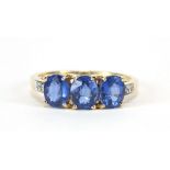 9ct gold tanzanite and diamond ring, size N, 2.4g