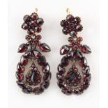 Pair of antique gilt metal garnet drop earrings, 4cm high, 6.2g