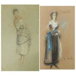 Females wearing 19th century dress, two French school pastels, one mounted, one unframed, the