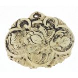 Chinese white jade pendant carved with flowers, 4.5cm wide