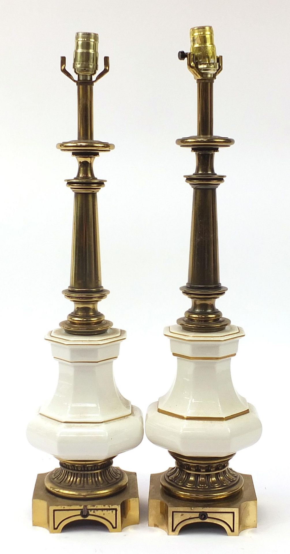 Pair of porcelain and brass Stiffel design table lamps, each 69cm high - Image 2 of 3