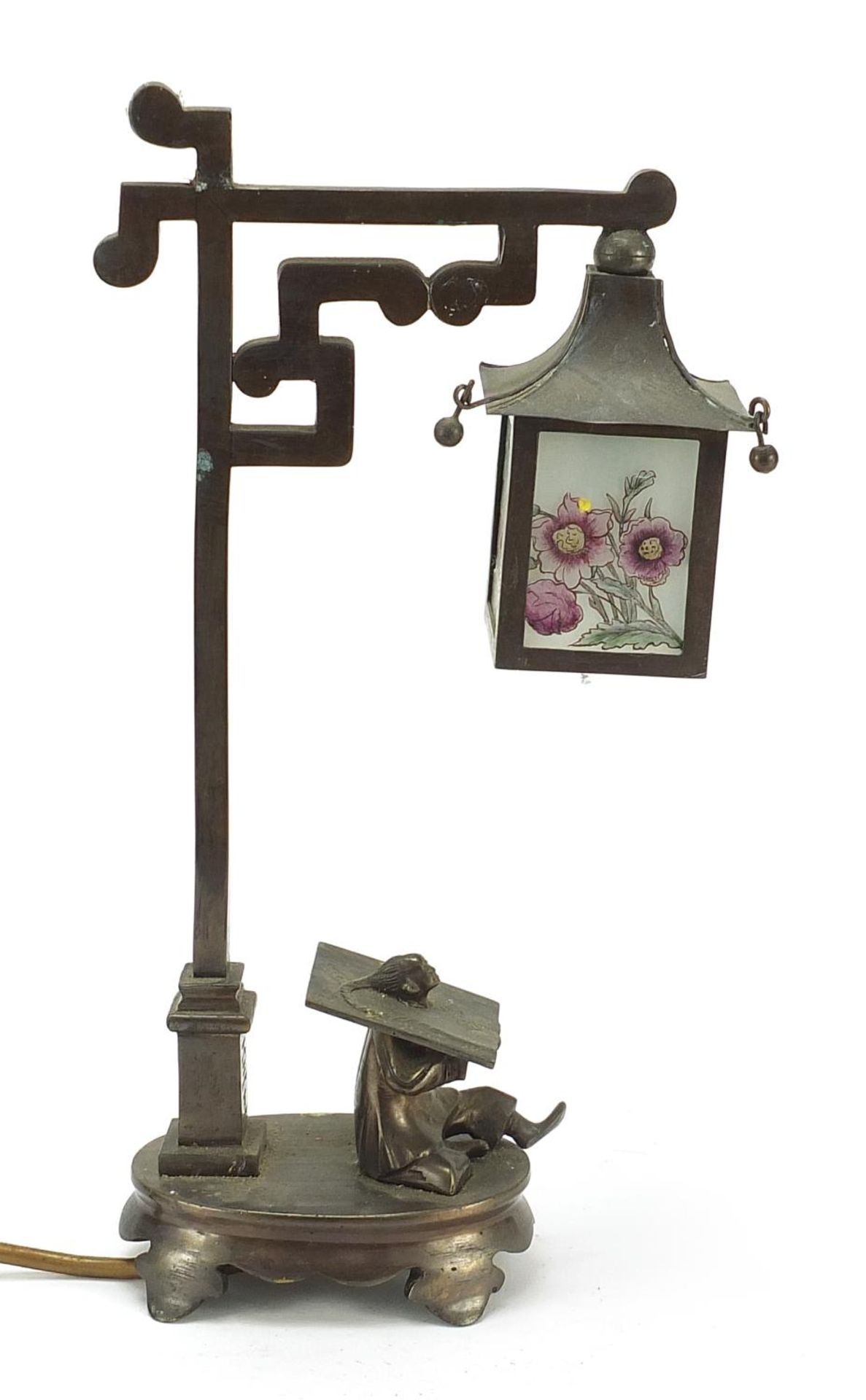 Art Deco bronze desk lamp in the form of a Chinese street lamp sign Guil Bellens, 33.5cm high - Image 5 of 11