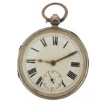 Gentlemen's silver open face pocket watch, the movement numbered 354853, housed in a W A Perry