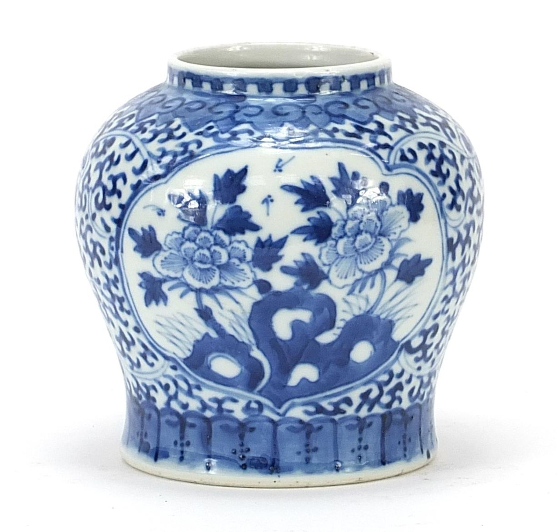 Chinese blue and white porcelain vase hand painted with flowers, six figure character marks to the - Image 5 of 10
