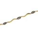 9ct gold mystic topaz and diamond bracelet, 18cm in length, 4.2g