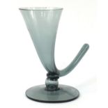Large smoked glass cornucopia glass vase, 42cm high