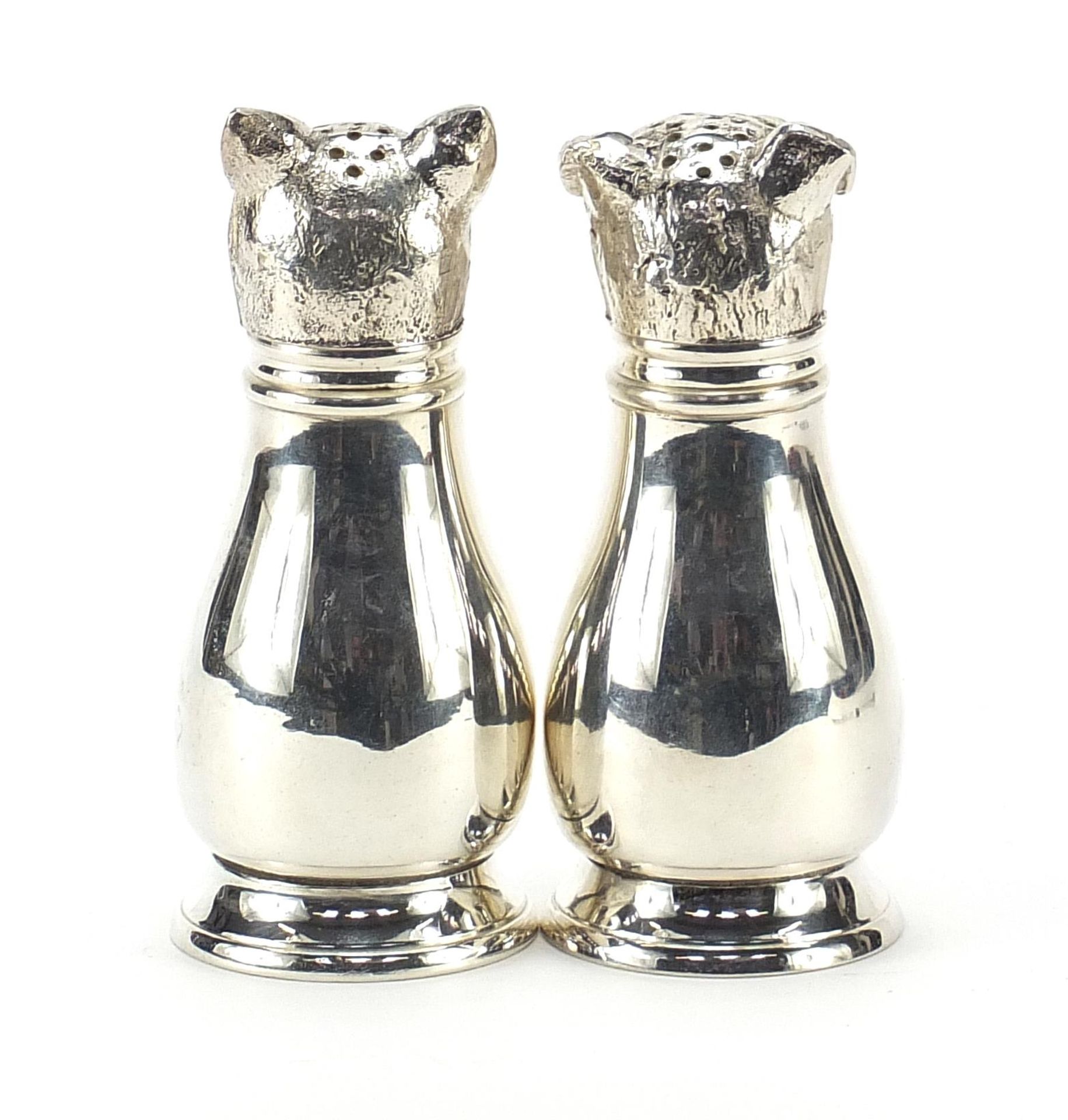 Pair of novelty silver plated casters in the form of a cat and dog, 11cm high - Image 2 of 4