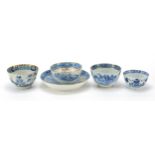 19th century English blue and white porcelain decorated in the chinoiserie manner comprising five