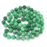 Chinese green hardstone bead necklace, possibly jade, each bead approximately 1.5cm in diameter,