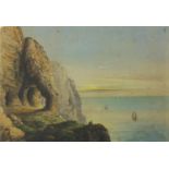 Washington F Friend - Coastal scene with cliffs and boats, 19th century watercolour on paper,