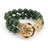 Alan Vallis silver gilt and jade bead dragon bracelet with box, hallmarked London 1975, 18cm in