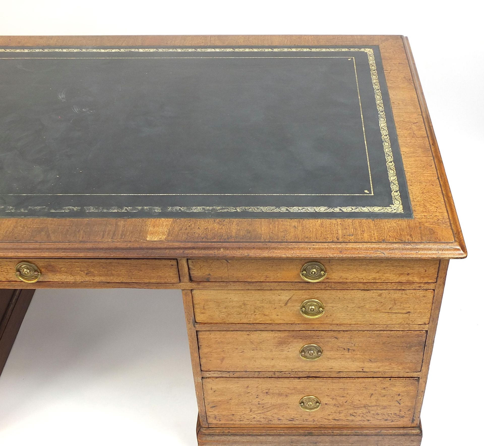 Large oak partner's desk with black leather insert above a series of drawers, reputedly Boris - Image 5 of 7