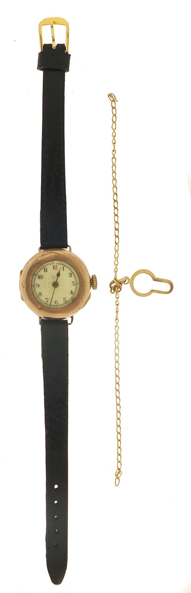Ladies 9ct gold wristwatch and a 9ct gold clasp? with chain 1.2g, the watch 25mm in diameter - Bild 4 aus 9