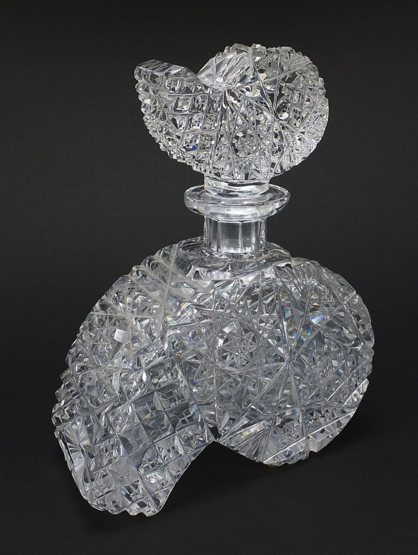 Heavy lead crystal scent bottle with stopper, 20cm high