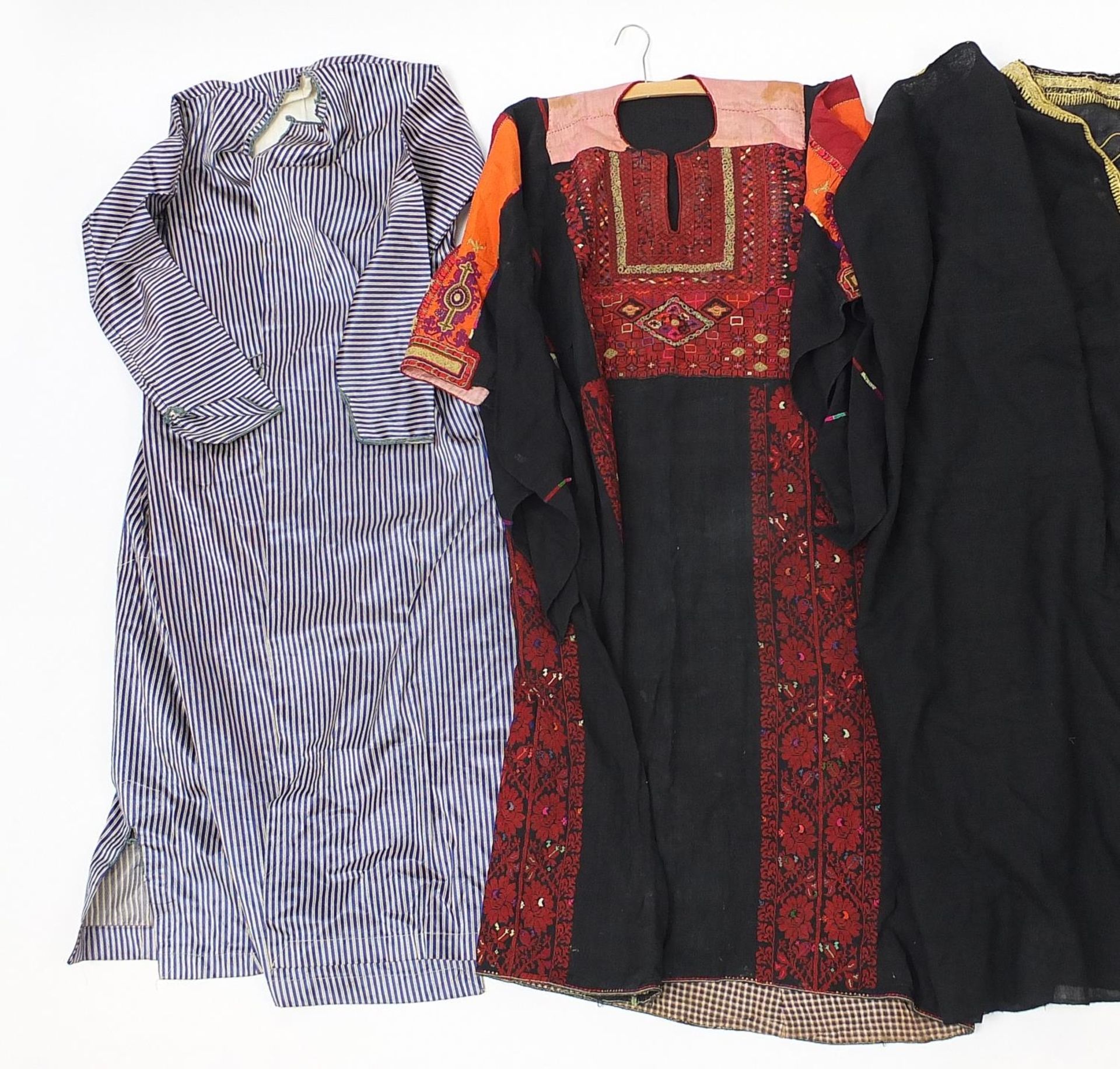 Indian clothing including two robes and a gown with label together with an embroidered throw - Image 2 of 5