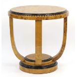 Art Deco design walnut effect circular occasional table with under tier, 60cm high x 58cm in
