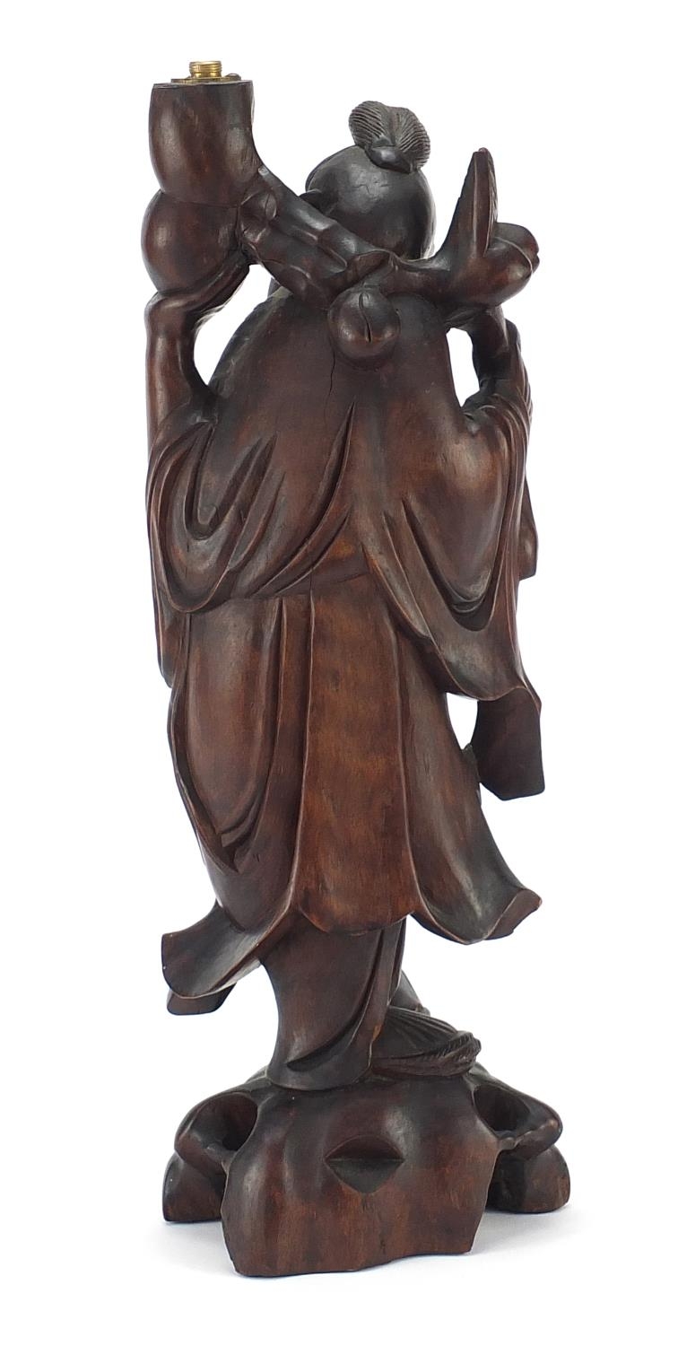 Chinese hardwood lamp carved in the form of an elder, 43.5cm high - Image 5 of 8