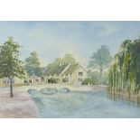 Robert Sulley - Bourton-on-the-Water, The Cotswolds, watercolour, details verso, mounted, framed and
