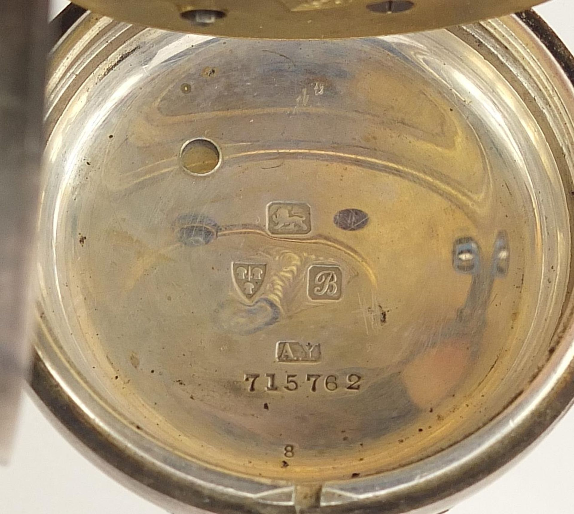 A Yewdall, gentlemen's silver open face pocket watch, the movement numbered 13232, the case dated - Bild 7 aus 7