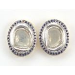 Pair of Indian silver gilt diamond and blue stone stud earrings, 2cm x 1.6cm, 8.0g