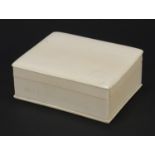 Rectangular carved ivory box and cover, 4.5cm H x 11.5cm W x 9cm D