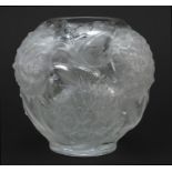 Lalique design frosted and clear glass vase, 16cm high