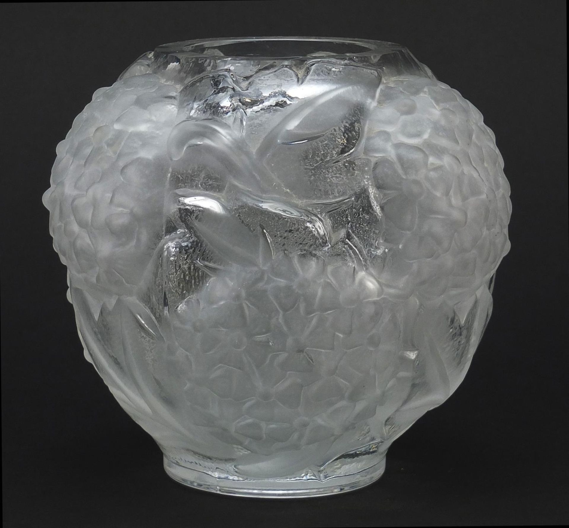 Lalique design frosted and clear glass vase, 16cm high