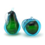 Pair of Murano glass bookends in the form of an apple and pear, the largest 16cm high