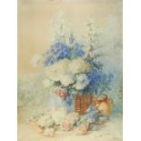 Isidore Rosenstock - Flowers in a basket, very large watercolour, mounted, framed and glazed,