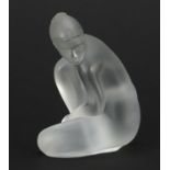 Lalique frosted glass paperweight of a nude female, etched Lalique France, 10cm high