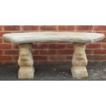 Stoneware garden bench with squirrel supports, 43cm high x 103cm wide
