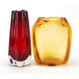 Two Whitefriars glass vases including a tooth example, the largest 24cm high