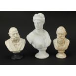 Three classical busts including one of Jacques Offenbach, the largest 33cm high