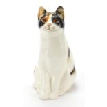 Large Winstanley pottery seated cat with glass eyes, 32cm high