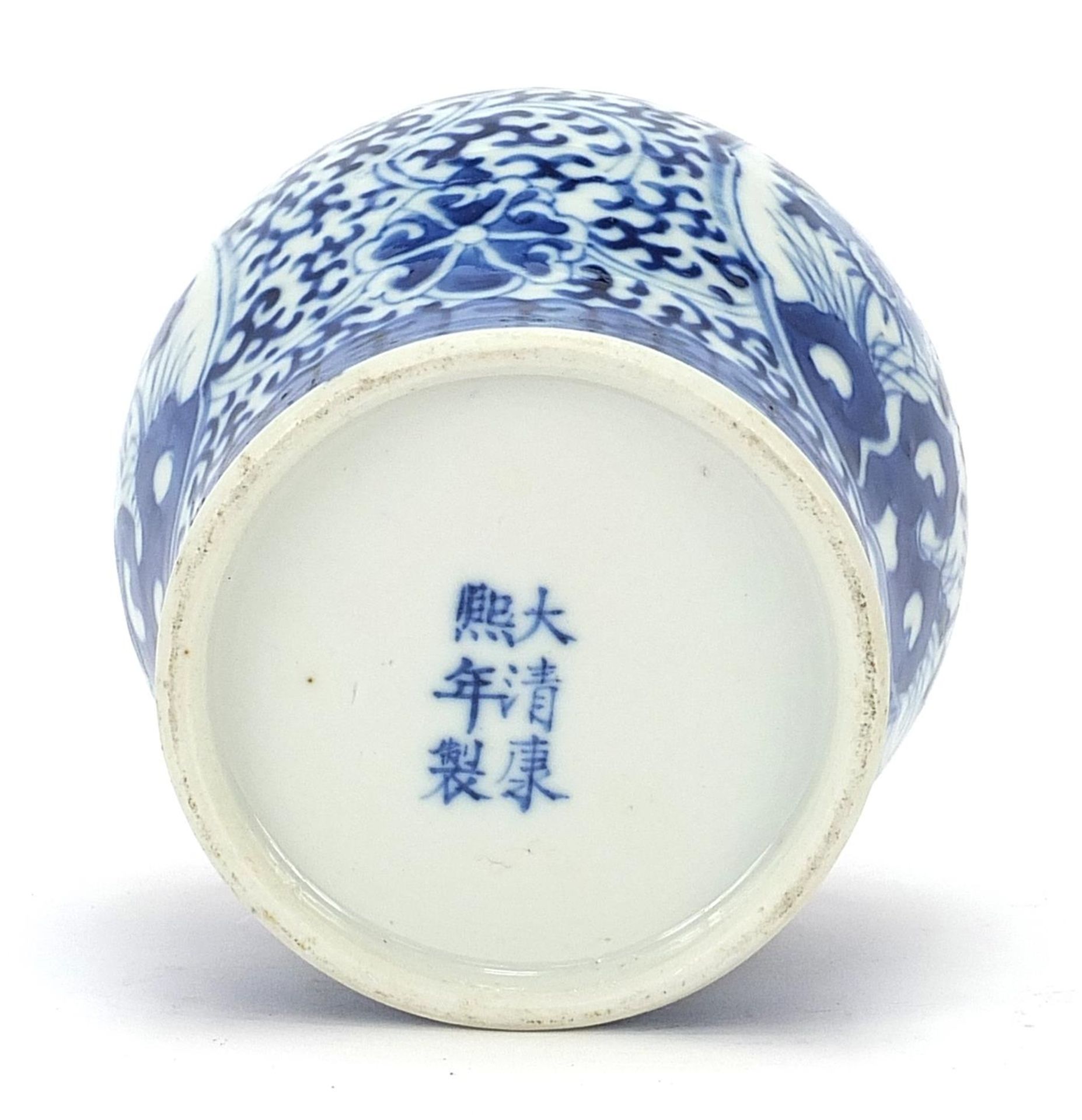 Chinese blue and white porcelain vase hand painted with flowers, six figure character marks to the - Image 8 of 10