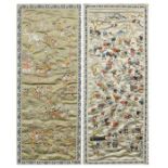 Pair of Chinese silk panels embroidered with one thousand children, mounted, framed and glazed, 54cm