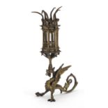 Bronze dragon candle holder, 19cm high