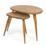 Two vintage Ercol light elm pebble occasional tables, the largest 36cm H x 49cm W x 34D