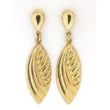 Pair of 9ct gold drop earrings, 4cm high, 1.4g