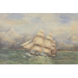 Ships on Hudson Cove, South American watercolour inscribed W Palmer verso, framed and glazed, 63cm x