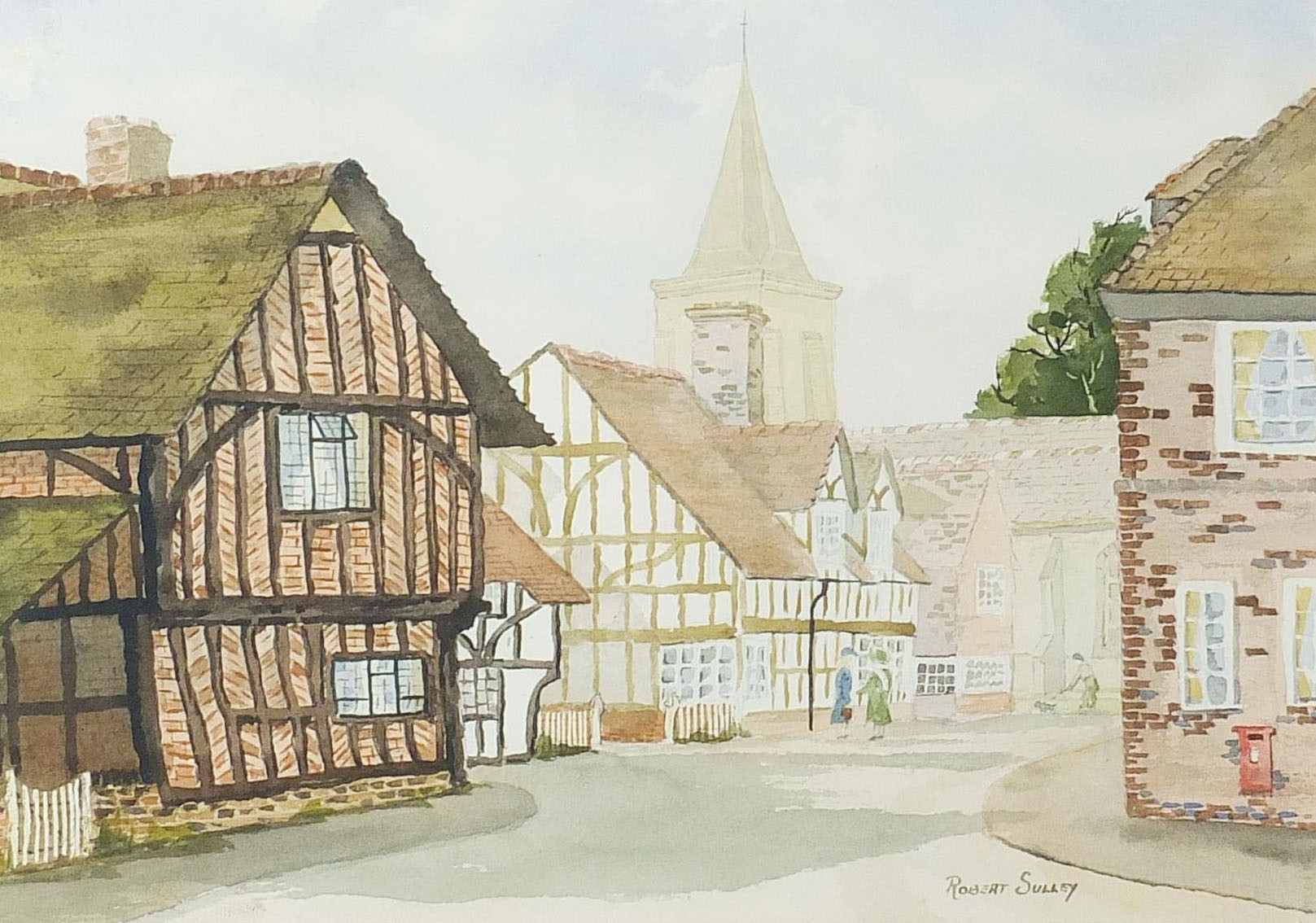 Robert Sulley - Church of St Peter & St Paul, Lingfield, watercolour, details verso, mounted, framed