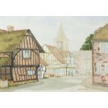 Robert Sulley - Church of St Peter & St Paul, Lingfield, watercolour, details verso, mounted, framed