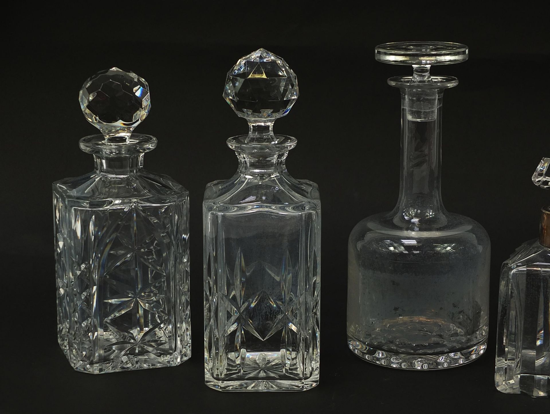 Five cut glass decanters including one with a silver plated collar and one Swedish design, the - Image 2 of 7